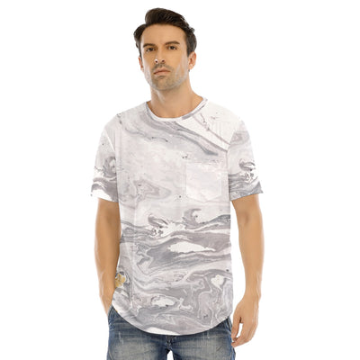 Men's Gray Hip Hop Tye Dye Short Sleeve T-shirt with Curved Hem