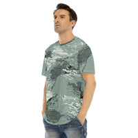 Men's Hip Hop Green Tye Dye T-shirt with Curved Hem