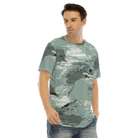 Men's Hip Hop Green Tye Dye T-shirt with Curved Hem