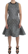 Silver Metallic Jaquard Fluted Hem Shift Dress