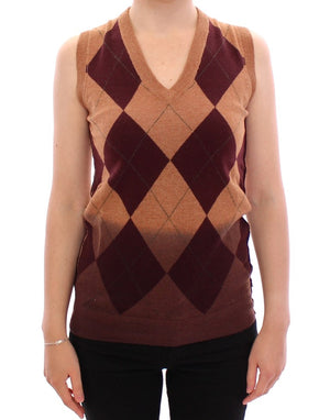 Brown Wool Blend Sleeveless Vest Sweater