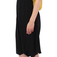 Black Yellow Silk Shift Sheath Coctail Dress