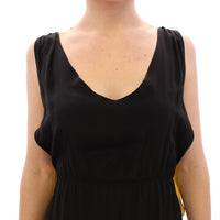 Black Yellow Silk Shift Sheath Coctail Dress