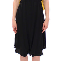 Black Yellow Silk Shift Sheath Coctail Dress