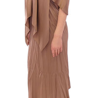 Brown Draped Silk Sheath Shift Coctail Dress