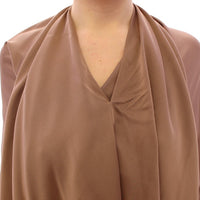 Brown Draped Silk Sheath Shift Coctail Dress