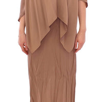 Brown Draped Silk Sheath Shift Coctail Dress