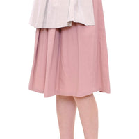 Pink Gray Knee-Length Pleated Skirt