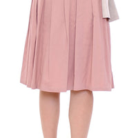 Pink Gray Knee-Length Pleated Skirt