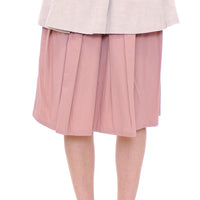 Pink Gray Knee-Length Pleated Skirt