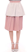 Pink Gray Knee-Length Pleated Skirt