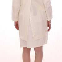 White Viscose Button Front Jacket Coat Trench