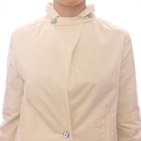White Viscose Button Front Jacket Coat Trench
