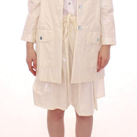 White Viscose Button Front Jacket Coat Trench