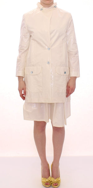 White Viscose Button Front Jacket Coat Trench