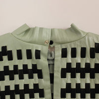 Green Black Nappa Leather Top Zipper Vest