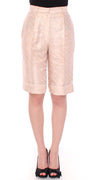 Beige Brocade Above Knee Shorts