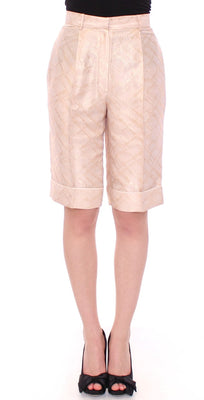 Beige Brocade Above Knee Shorts