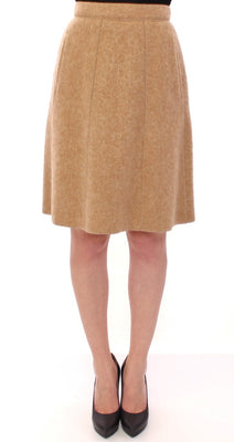 Beige Alpaca Above Knees Pencil Skirt