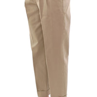 Beige Cotton Cropped Chinos Pants