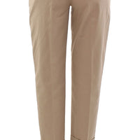 Beige Cotton Cropped Chinos Pants