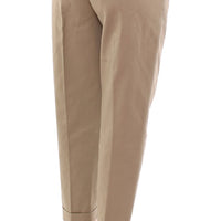 Beige Cotton Cropped Chinos Pants