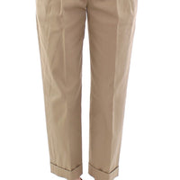 Beige Cotton Cropped Chinos Pants