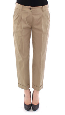 Beige Cotton Cropped Chinos Pants