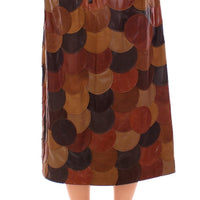 Brown Patchwork Leather Straight Skirt