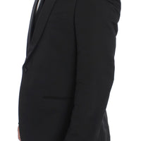 Black Silk Slim One Button Blazer