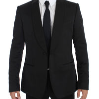 Black Silk Slim One Button Blazer