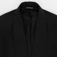 Black Silk Slim One Button Blazer