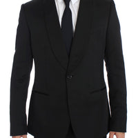 Black Silk Slim One Button Blazer