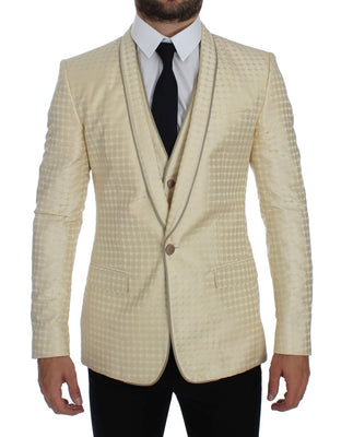 Beige Polka Dot Silk 2 Piece Blazer