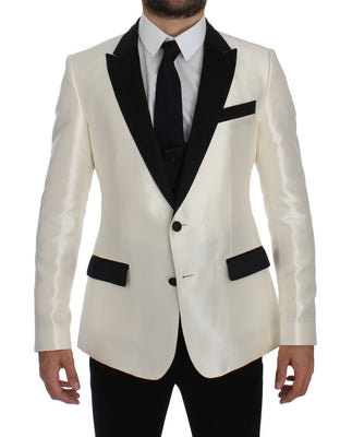 White Black Silk 2 Piece Blazer