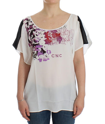 White motive print blouse