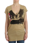 Beige motive print t-shirt