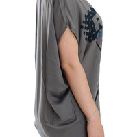 Gray V-neck long t-shirt