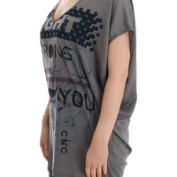 Gray V-neck long t-shirt