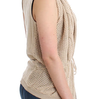 Beige sleeveless knitted cardigan