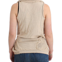 Beige sleeveless knitted cardigan