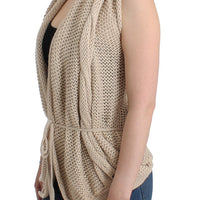 Beige sleeveless knitted cardigan
