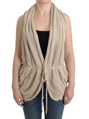 Beige sleeveless knitted cardigan