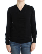 Black V-neck wool sweater