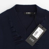 Dark blue V-neck wool sweater