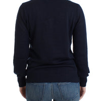 Dark blue V-neck wool sweater