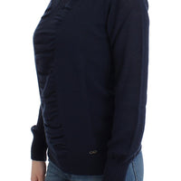 Dark blue V-neck wool sweater