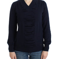 Dark blue V-neck wool sweater