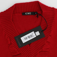 Red V-neck wool sweater