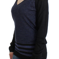 Black striped V-neck sweater